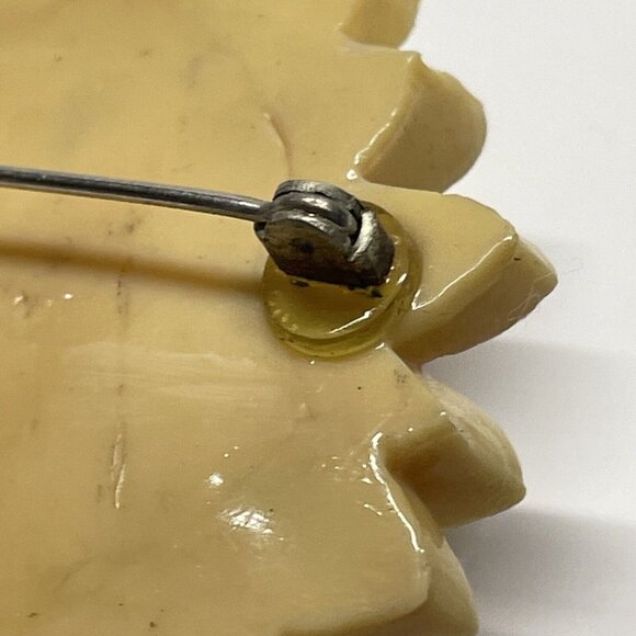 vintage Carved celluloid flower brooch dangle Beads Signed Handmade Aged 3D - Picture 6 of 14